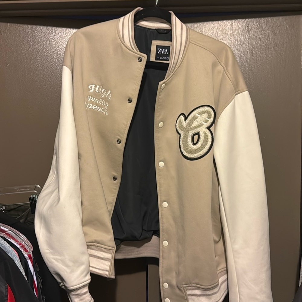 Tan varsity jacket size large from Zara
